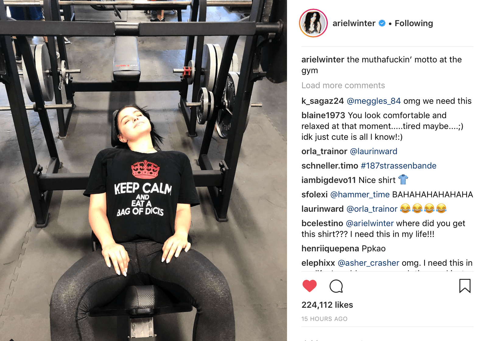 Ariel Winter Wears DicksByMail.com Shirt to the Gym! - Dicks By Mail - Anonymously mail a bag of dicks