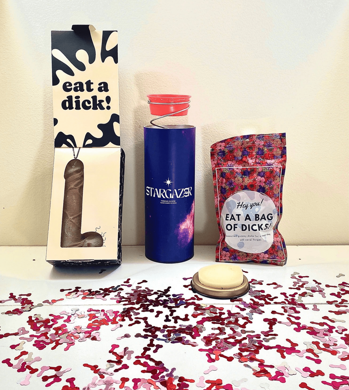 All The Dicks Bundle (Gummy Dicks, Chocolate Dick, and Dick Glitter Bomb) - Dicks By Mail - Anonymously mail a bag of dicks