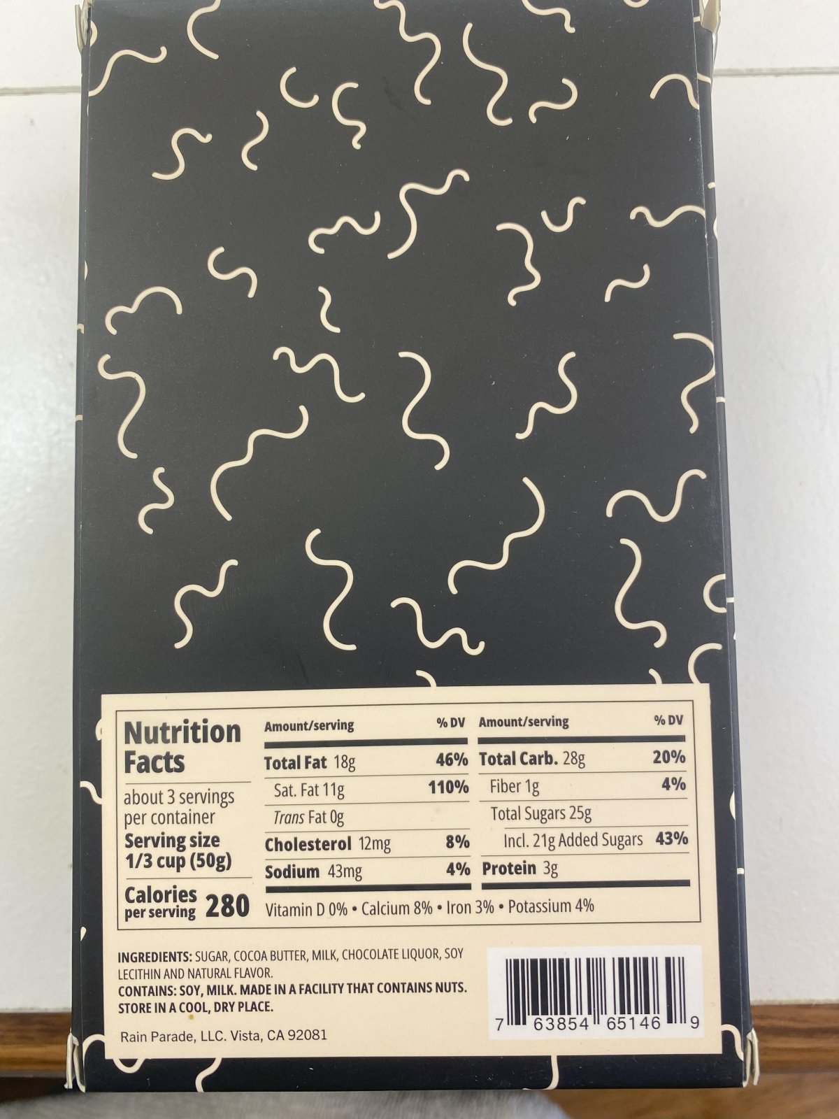 Chocolate Nutrition Label