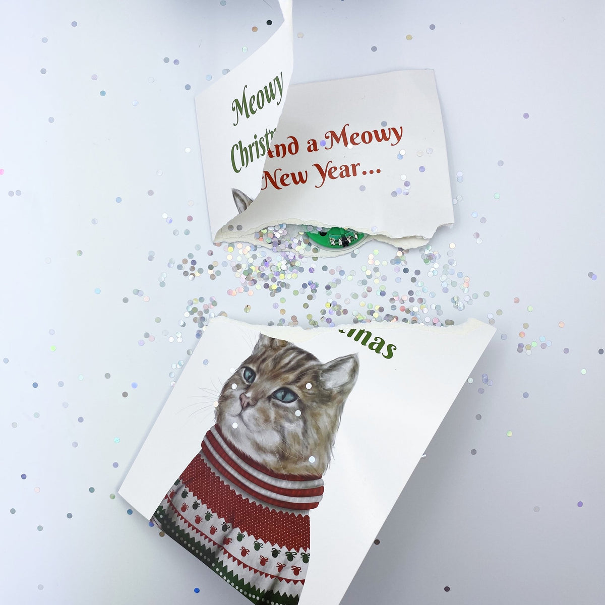 Merry Christmas Card - Endless Meowing With Glitter