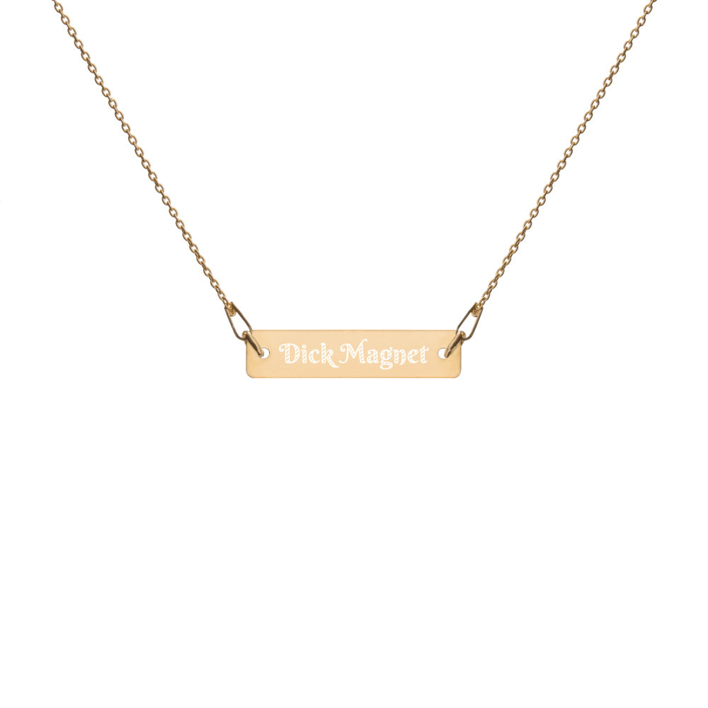 Dick Magnet Engraved Silver Bar Chain Necklace