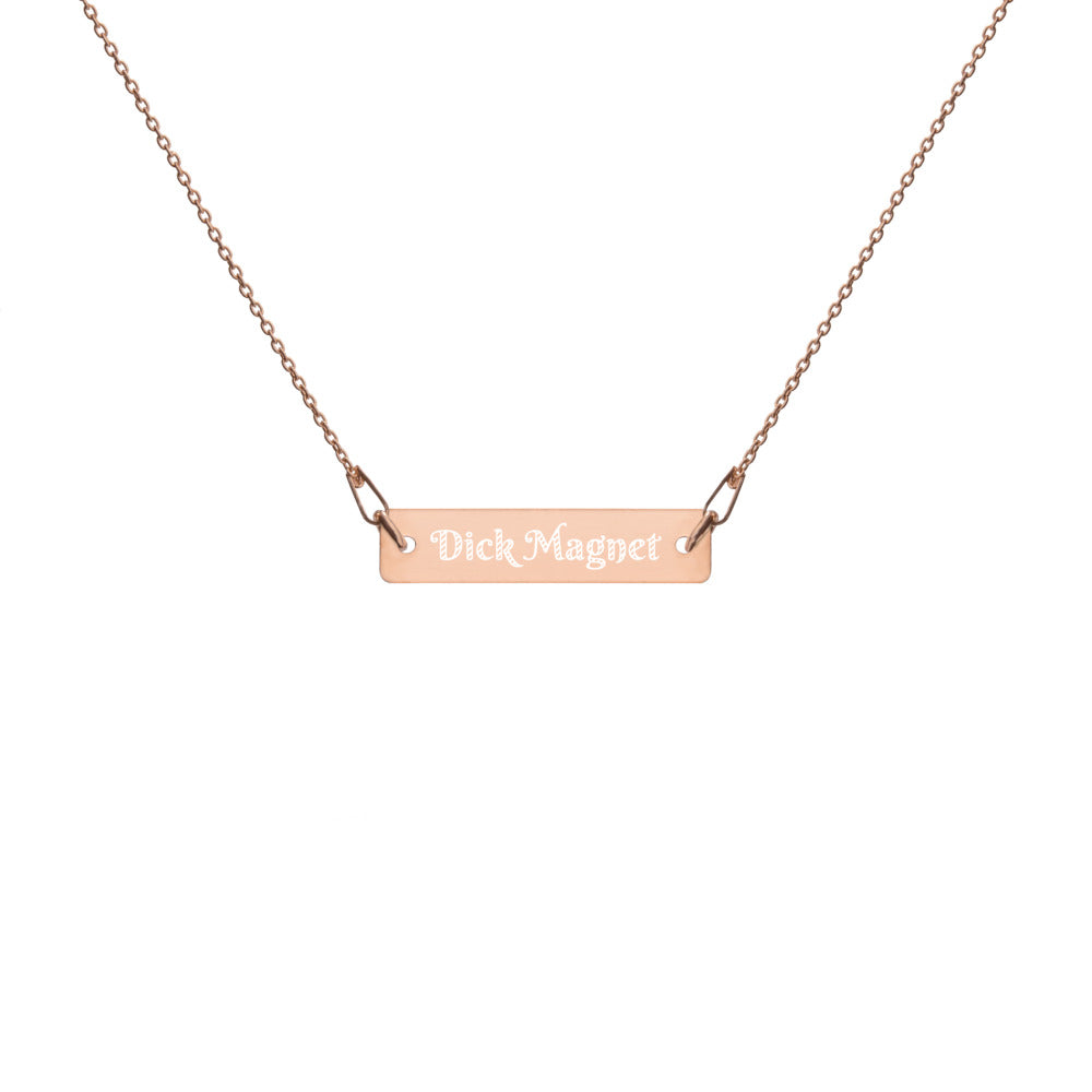Dick Magnet Engraved Silver Bar Chain Necklace